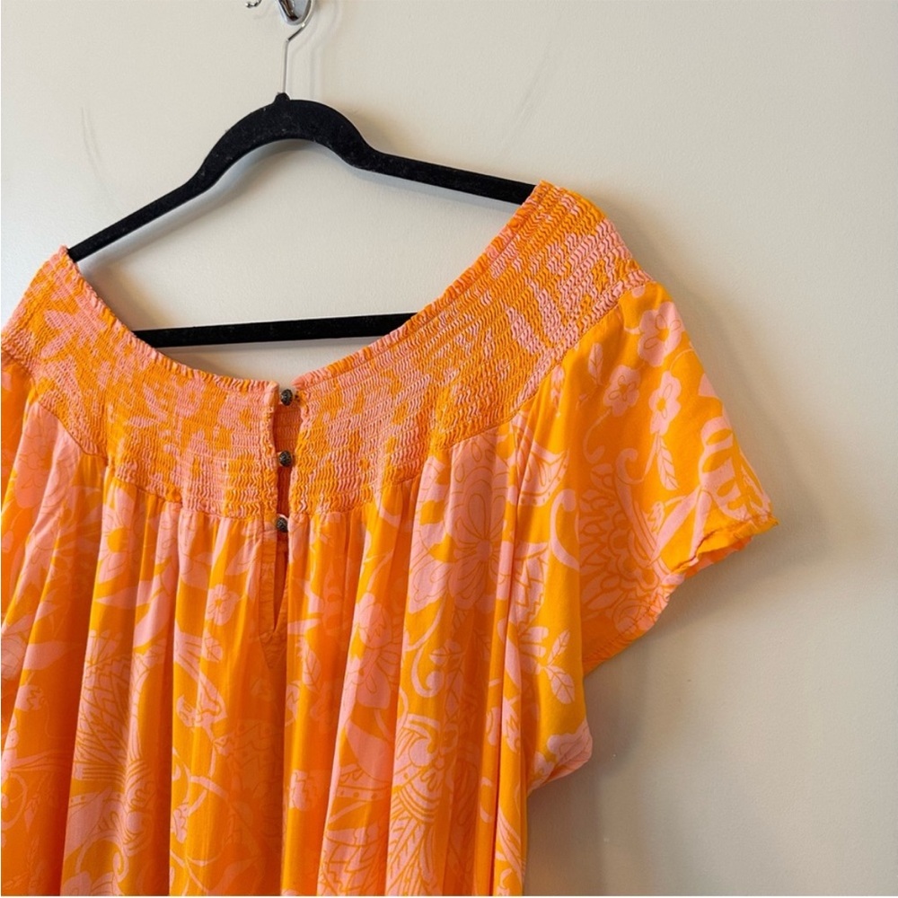 Off-Shoulder Orange and Pink Floral Maxi Dress - Picture 4 of 8